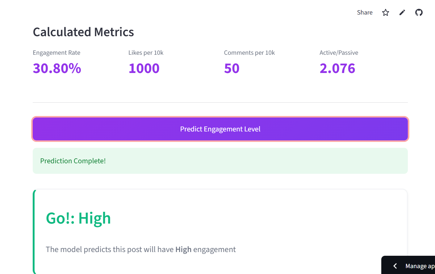 Streamlit App - Prediction Results